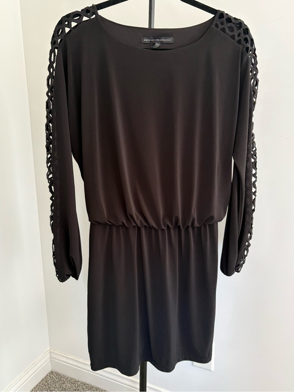 White House Black Market Black Long-Sleeve Dress with Lattice Sleeve Detail